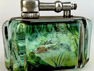 Small Glass Fish Tank With Unique Design Betta Fish Green Aquatic Plants And Decor 3d model
