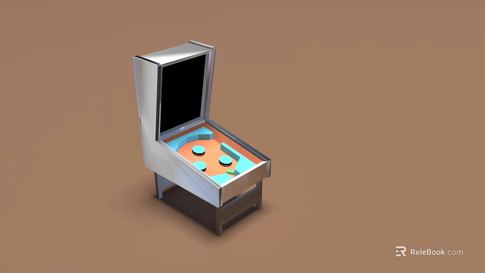 Classic Pinball Machine With Silver Exterior Black Screen Sturdy Stand And Colorful Playfield Components 3d model 