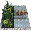 Outdoor Table and Chair Set with Cacti Tropical Plants Food and Drinks