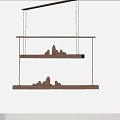 Elegant Wooden Rectangular Chandeliers With Mountain Shaped Copper Accents For Interior Design