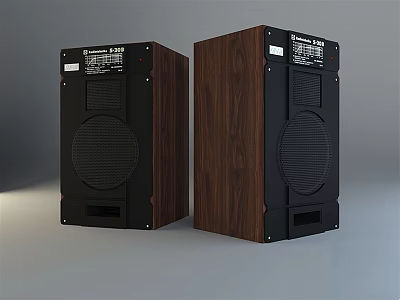 Two Wooden Case Speakers with Black Front Panel and Modern Design 3d model
