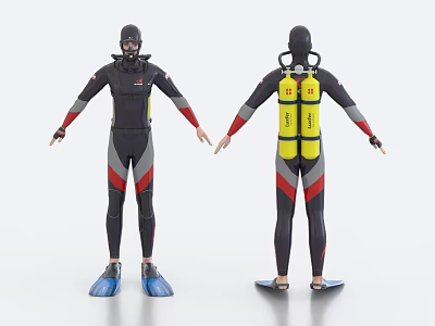 Man Dressed In Full Diving Suit With Flippers And Scuba Gear 3d model