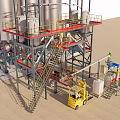 Industrial Processing Equipment With Large Stainless Steel Storage Tanks Platforms And Piping Systems