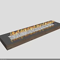 Modern Linear Fireplace With Metal Surface Wood Frame And Decorative Stones Burning Flames 3d model
