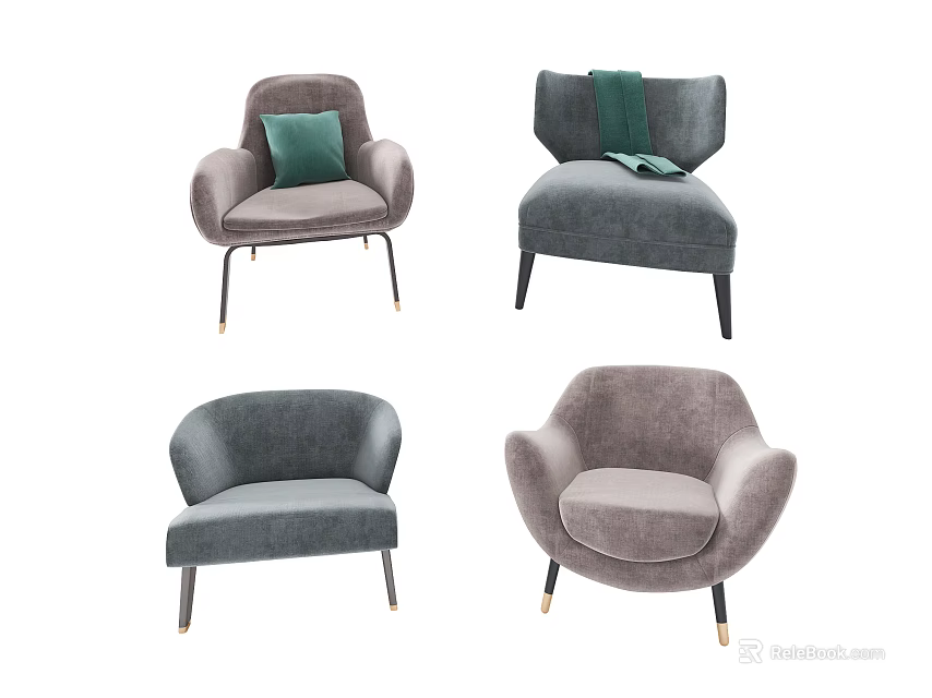 Various Modern Gray Single Sofa Designs With Comfortable Cushions And Stylish Legs 3d model