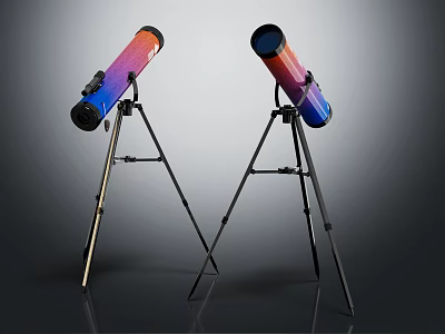Durable Commercial Equipment Two Telescopes With Tripod Stands Purple Blue Gradient Colors And Black Bases 3d model