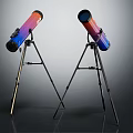 Durable Commercial Equipment Two Telescopes With Tripod Stands Purple Blue Gradient Colors And Black Bases