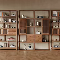 Chinese Style Wooden Display Shelves With Decorative Items Books And Tea Sets