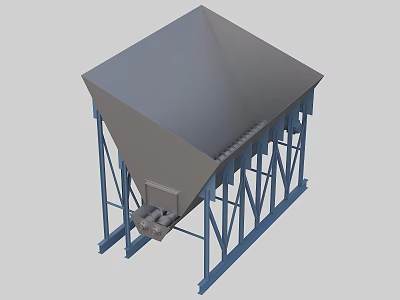 Industrial Hopper Equipment With Gray Storage Container And Blue Metal Support Frame Structure 3d model