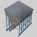 Industrial Hopper Equipment With Gray Storage Container And Blue Metal Support Frame Structure