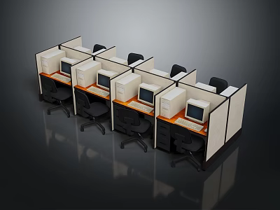 Modern Office Workstation Cubicles With Desktop Computers And Office Chairs 3d model