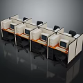 Modern Office Workstation Cubicles With Desktop Computers And Office Chairs