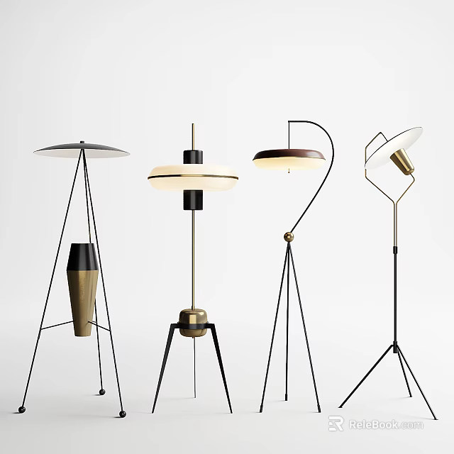 Modern Contemporary Floor Lamps with Stylish Metal Stands and Unique Shade Designs 3d model 