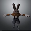 Playful Cartoon Rabbit Character with Large Ears Brown Scarf Gray Striped Overalls and Silver Shoes