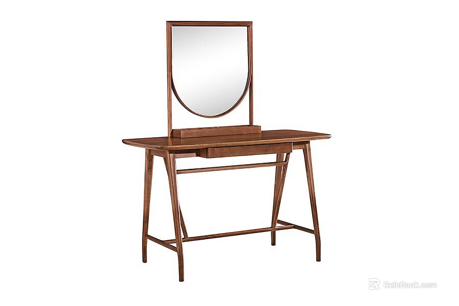 Modern Wooden Dressing Table With Oval Mirror And Simple Design Frame 3d model 