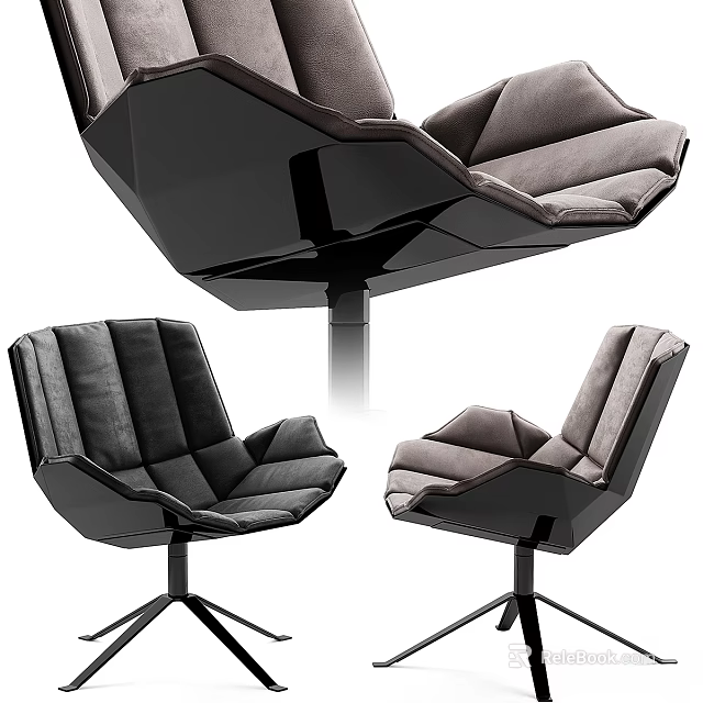 Modern Geometric Leisure Chair With Velvet Upholstery And Swivel Base 3d model 