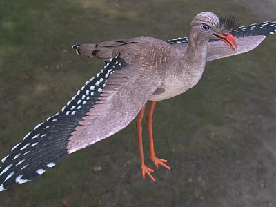 Brown Reptile With Spotted Wings And Orange Legs Spreading Wings On Grassland 3d model