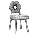 Beige Plush Single Chair With Flower Shaped Backrest Circular Hole And Dark Wooden Legs