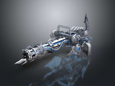 Futuristic Sci Fi Weapon With Intricate Mechanical Design Dragon Pattern And Blue Accents 3d model