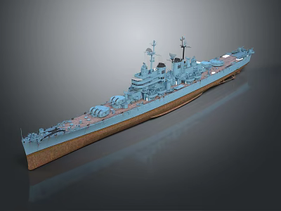 Detailed Scale Warship Model with Blue Hull Brown Deck and Intricate Features 3d model