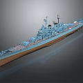 Detailed Scale Warship Model with Blue Hull Brown Deck and Intricate Features 3d model