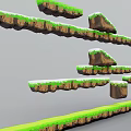 Cartoon Game Level Floating Rock Platforms With Green Grass And Rock Borders 3d model
