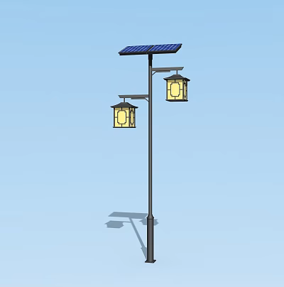 Solar Powered Street Light With Solar Panel And Lantern Shaped Outdoor Lighting Fixture 3d model