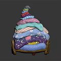 Colorful Stacked Hats With Star Moon Striped Patterns On Wooden Shelf Dark Background