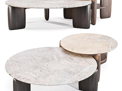 Modern Nested Coffee Tables With Marble Tops And Wooden Legs Living Room Interior 3d model