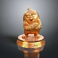 Golden Decorative Angry Chicken Figurine With Detailed Feathers On Shiny Base