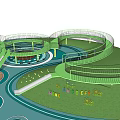Green Spiral Playground Equipment with Slide Circular Platform and Happy Riders Design