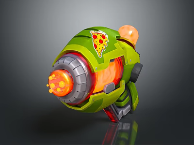 Green Pizza Design Weapon With Orange Muzzle Energy And Top Part 3d model