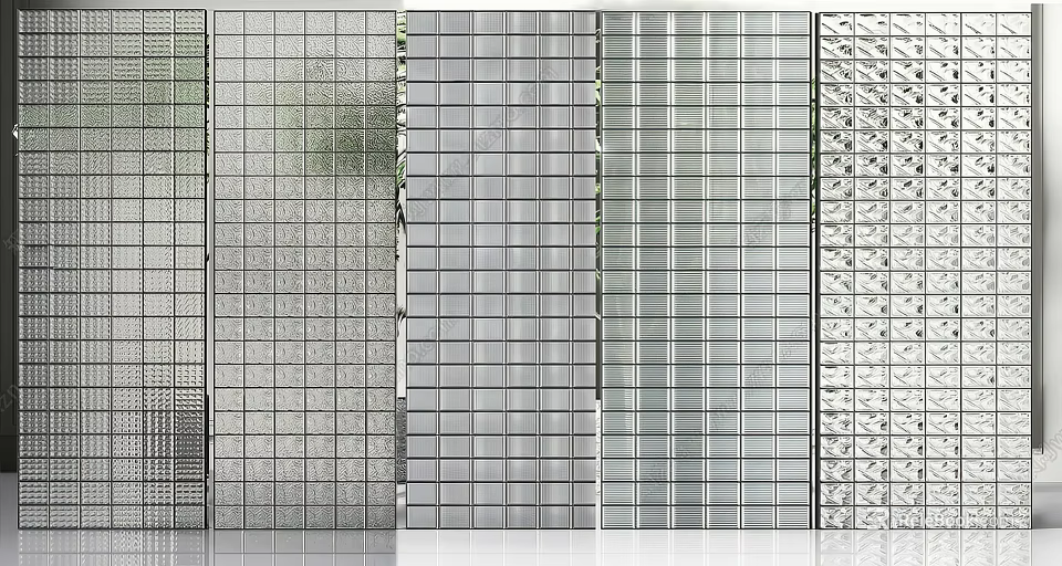 Contemporary Room Divider Featuring Grid Design Transparent Glass And Textured Panels For Home Interior 3d model 