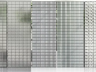 Contemporary Room Divider Featuring Grid Design Transparent Glass And Textured Panels For Home Interior 3d model