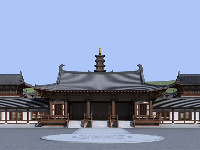 Ancient Chinese Architecture With Traditional Pagoda Roof And Courtyard Design 3d model