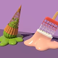 Creative Melted Ice Cream Shapes Design With Grid And Colorful Liquid