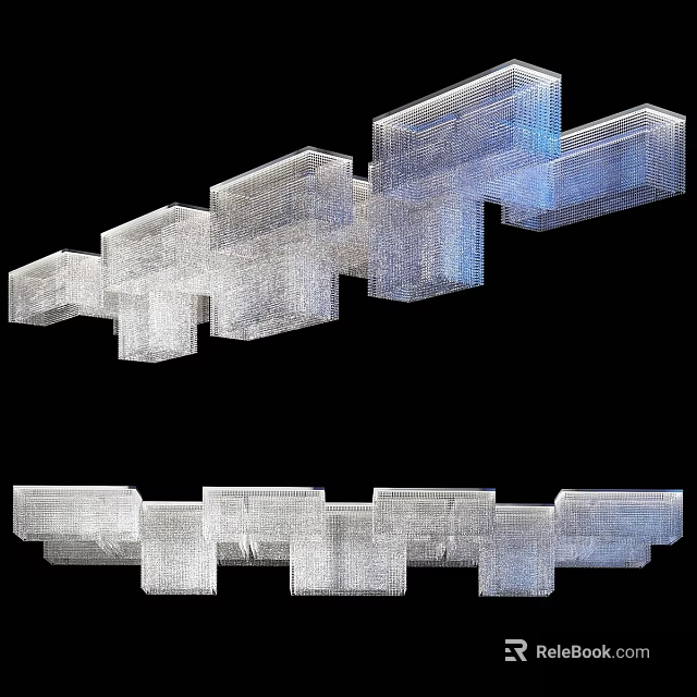 Modern Geometric Grid Ceiling Light with Transparent Blue 3D Design Elements 3d model