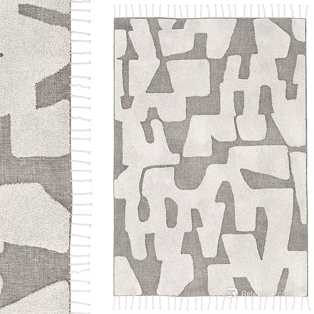 Square Rug With Abstract Geometric Pattern Gray And White Color Fringe Detail 3d model 