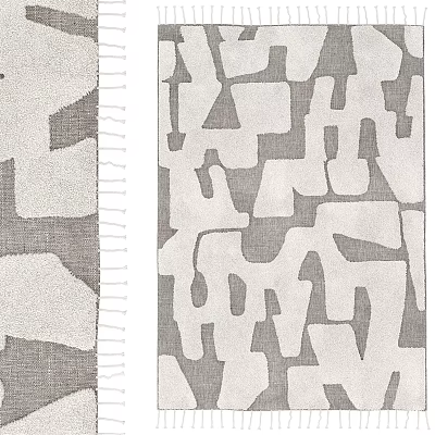 Square Rug With Abstract Geometric Pattern Gray And White Color Fringe Detail 3d model