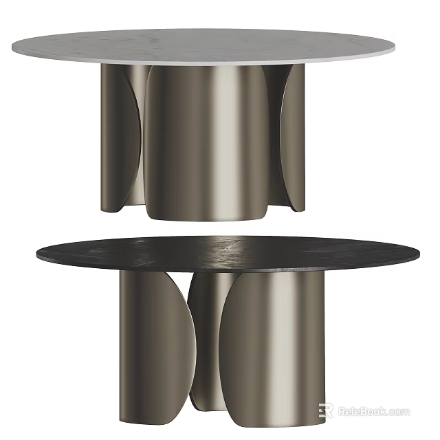 Modern Dining Table With Sculptural Metallic Base And Smooth Circular Top Surface 3d model
