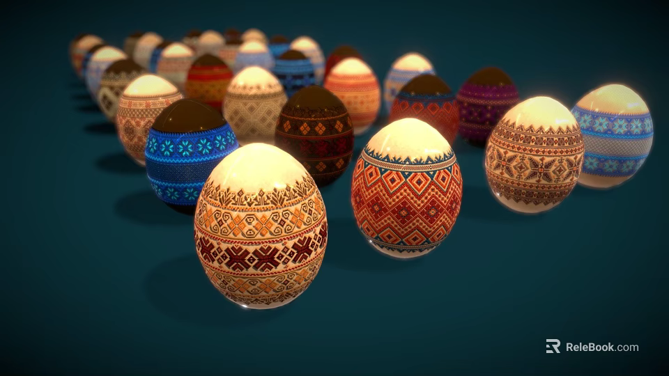 Colorful Decorative Egg Ornament Set With Intricate Painted Patterns For Home Decor 3d model