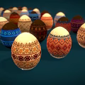 Colorful Decorative Egg Ornament Set With Intricate Painted Patterns For Home Decor 3d model