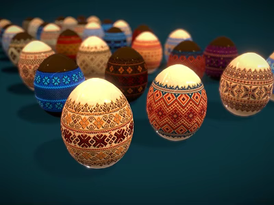 Colorful Decorative Egg Ornament Set With Intricate Painted Patterns For Home Decor 3d model