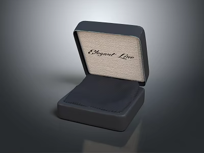 Display Shelves Showcasing Open Black Box With Light Colored Lining And Elegant Line Text 3d model