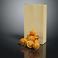Shelled Walnuts With Brown Paper Bag On Black Background Surface