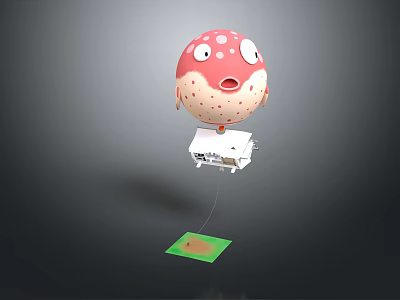 Cartoon Fish Shaped White Equipment With Connecting Wire And Green Mat 3d model