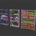 Organized Wooden Shelves With Various Household Items Baskets Boxes Bags And Shoes