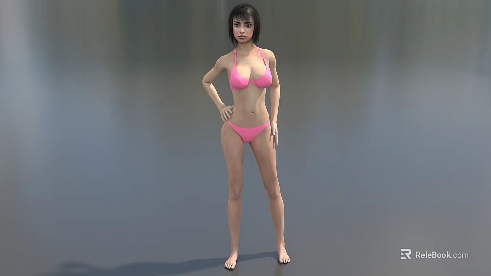 Detailed Game Movie Female Character In Pink Bikini Standing Pose 3d model 