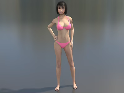 Detailed Game Movie Female Character In Pink Bikini Standing Pose 3d model