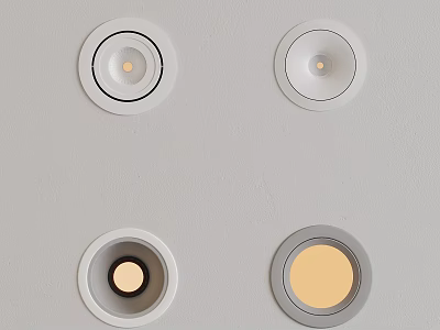 Recessed Lights With Different Borders Installed On White Ceiling With Warm Light 3d model